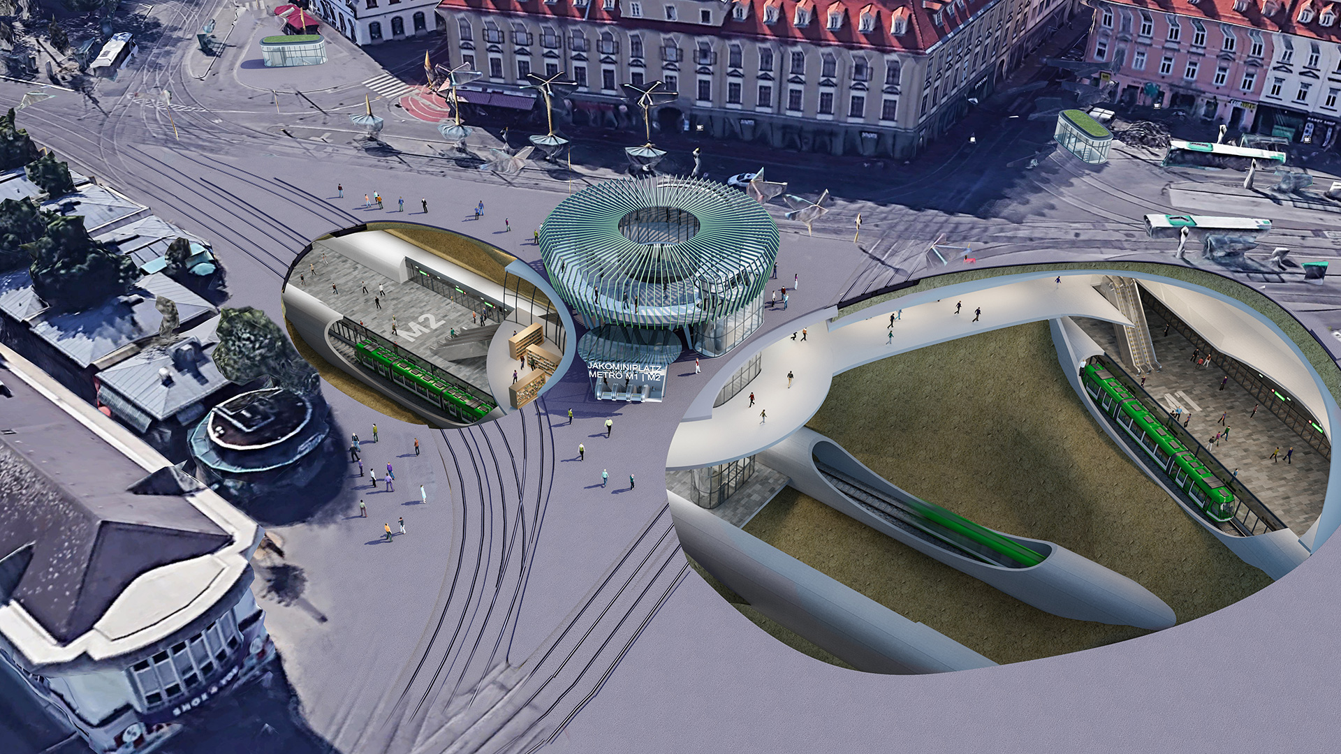 strohecker&partne-architekten-Metro Graz-jakominiplatz_vogelperspektive-mit-lîcher-
